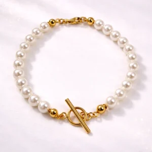 Elegancka bransoletka z pereł 6mm Lukier jewellery Bransoletka z pereł 6mm z zapięciem toggle, srebro 925 pozłacane 24k