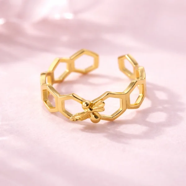 Złoty pierścionek w kształcie plaster miodu złoty pierścionek plaster miodu srebro 925 pozłacane lukier jewellery