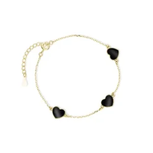 elegancka bransoletka z sercami z czarną emalią pozłacana