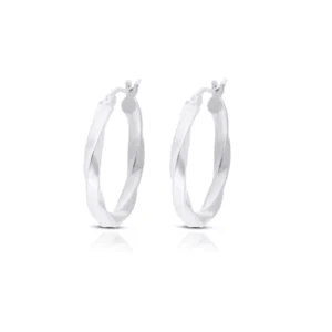 kolczyki srebrne rodowane skręcone koła na białym tle