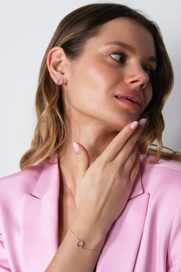 kolorowe cyrkonie zestaw kolczyki i bransoletka zestaw srebrne kolczyki i bransoletka z kolorowymi cyrkoniami