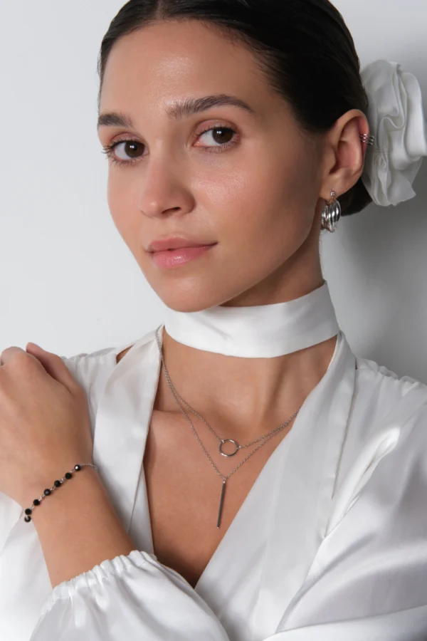 naszyjnik podwojny srebrny naszyjnik podwójny słupek i kółeczko, srebrny w stylizacji z bransoletką i kolczykami