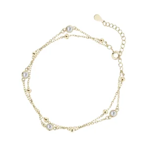 Bransoletka podwójna z cyrkoniami i kuleczkami, srebro 925 pozłacane. elegancka i efektowna