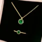 Naszyjnik i pierścionek ze szmaragdową cyrkonią zestaw w pudełku Lukierjewellery, z zielonym oczkiem
