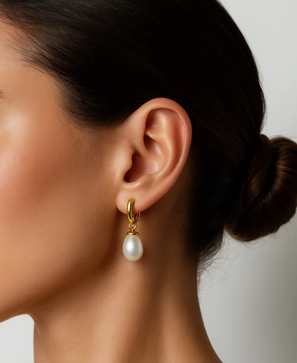 kolczyki srebro 925 pozlacane z perlami wiszace Lukier Kolczyki pozłacane z perłami wiszące na kółeczku modne i stylowe