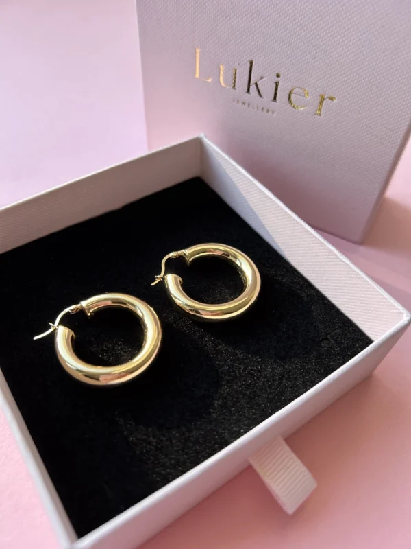 Kolczyki grube chunky koła pozłacane oponki kolczyki koła 3cm pozłacane w pudełku lukier jewellery idealne na prezent