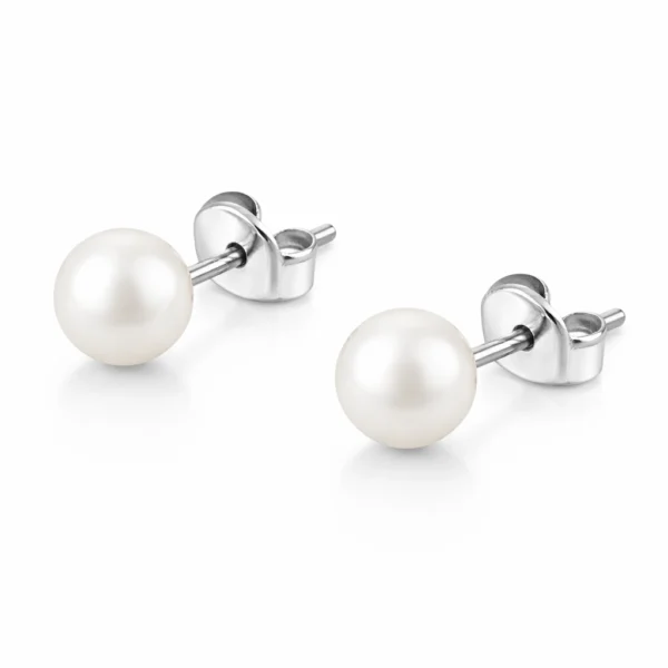 Srebrne kolczyki z perłą 6 mm na sztyft Lukier Jewellery