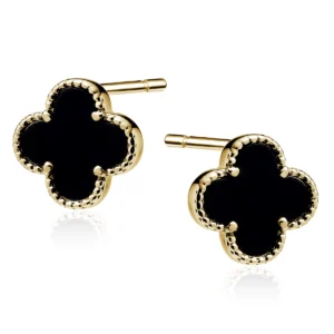 Kolczyki koniczyny z czarnym onyksem na sztyft lukier jewellery