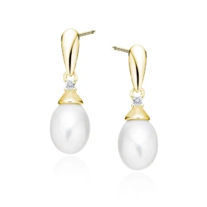 kolczyki z białą perłą i cyrkonią ze srebra 925 – eleganckie kolczyki damskie Lukier Jewellery