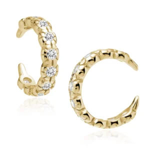 Pozłacana nausznica ze srebra 925 z białymi cyrkoniami – delikatny ear cuff damski Lukier Jewellery