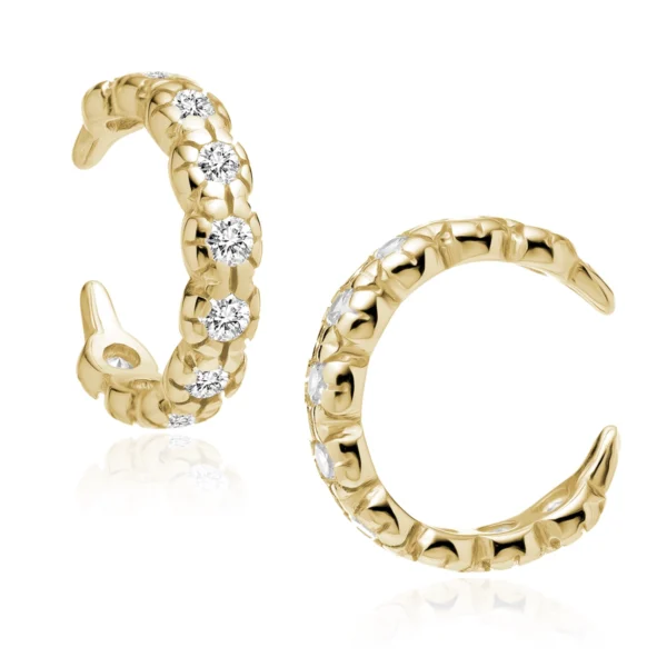 Pozłacana nausznica ze srebra 925 z białymi cyrkoniami – delikatny ear cuff damski Lukier Jewellery