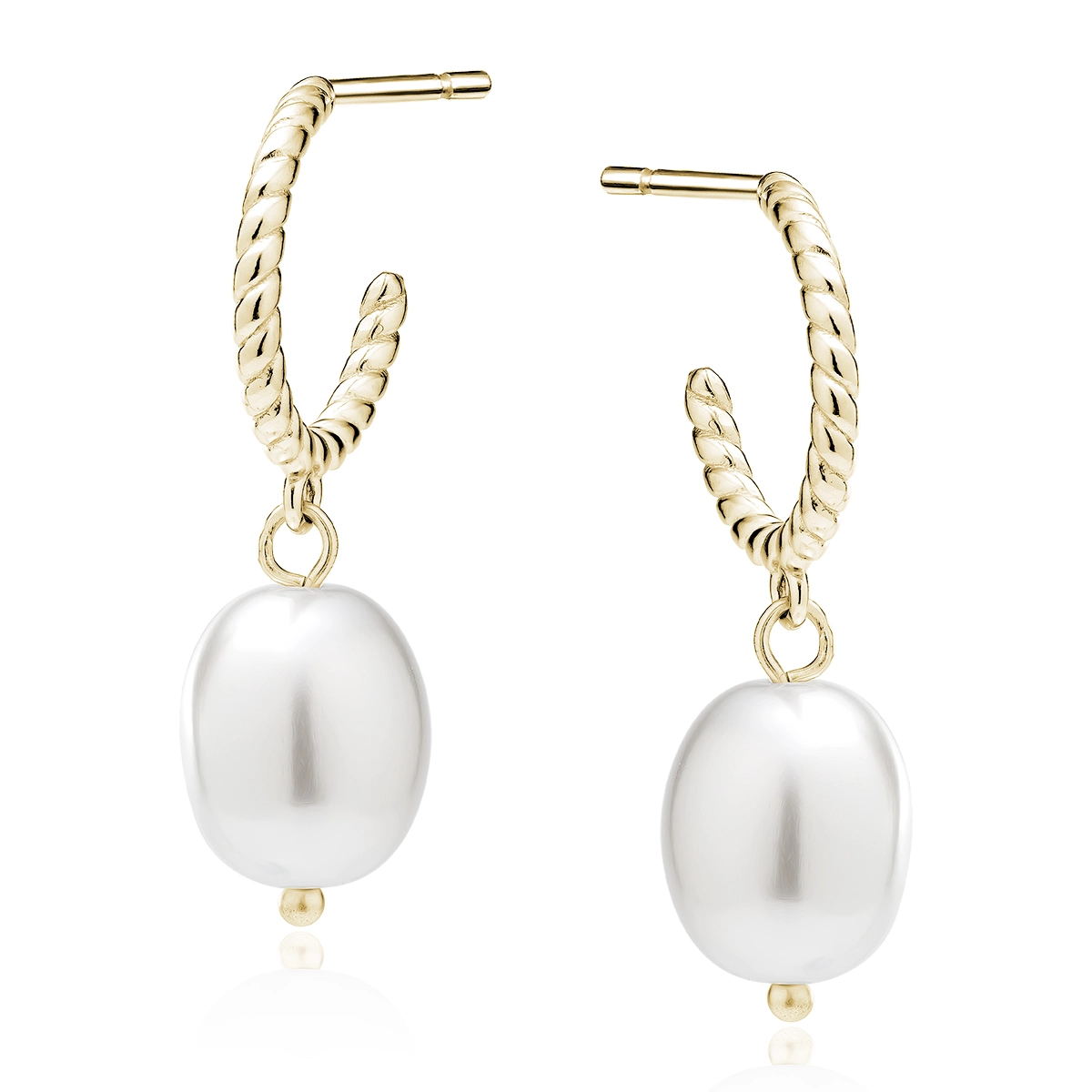 Pozłacane kolczyki koła z białą perłą ze srebra 925 – eleganckie kolczyki wiszące Lukier Jewellery