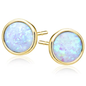 Pozłacane kolczyki sztyfty z opalem 9mm ze srebra próby 925 – minimalistyczna biżuteria damska Lukier Jewellery
