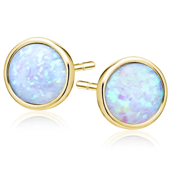 pozłacane kolczyki z opalem na sztyft 9mm lukier jewellery Pozłacane kolczyki sztyfty z opalem 9mm ze srebra próby 925 – minimalistyczna biżuteria damska Lukier Jewellery